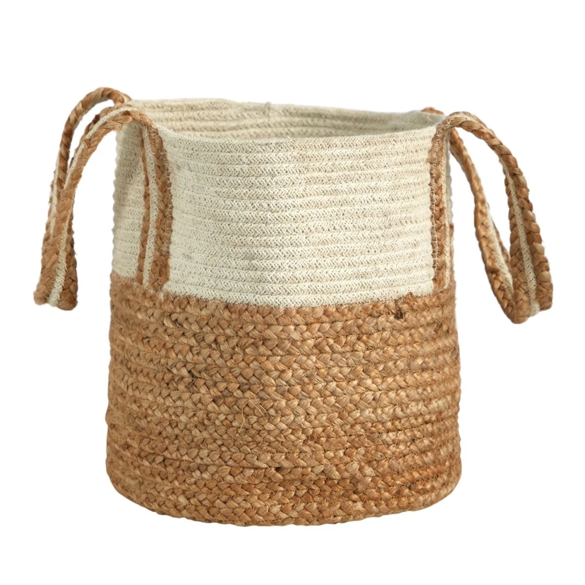14-in Boho Chic Basket Natural Cotton And Jute With Handles 3 14-in Boho Chic Basket Natural Cotton And Jute With Handles