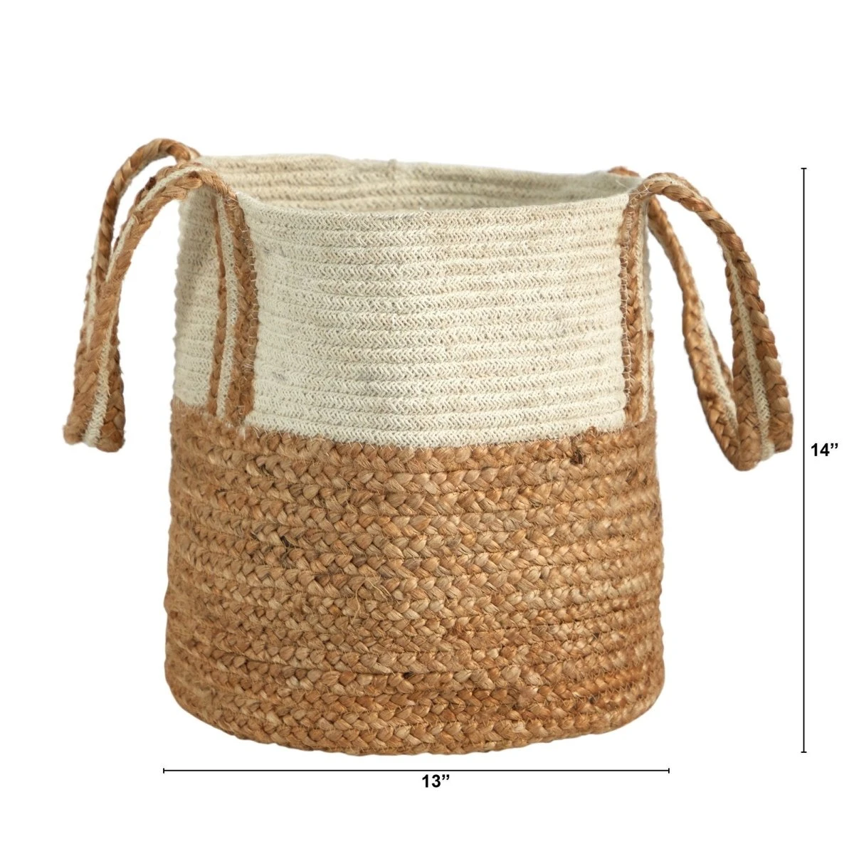 14-in Boho Chic Basket Natural Cotton And Jute With Handles 4 14-in Boho Chic Basket Natural Cotton And Jute With Handles - Image 2