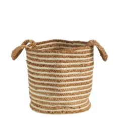 14-in Boho Chic Basket – Natural Cotton & Jute With Handwoven Stripe And Handles -Ed's plant shop 14 boho chic basket natural cotton jute with handwoven stripe and handles 576829