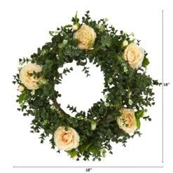 18-in Eucalyptus And Camellia Double Ring Artificial Wreath With Twig Base -Ed's plant shop 18 eucalyptus and camellia double ring artificial wreath with twig base 380779