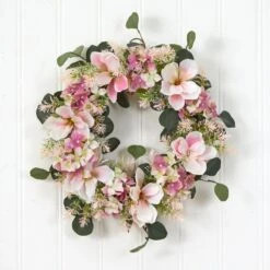 20-in Hydrangea And Magnolia Artificial Wreath – Elegant Floral Decor -Ed's plant shop 20 hydrangea and magnolia artificial wreath elegant floral decor 149948
