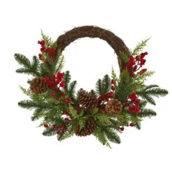 22-in Mixed Pine & Cedar Wreath | Pine Cones, Berries & Holiday Decor -Ed's plant shop 22 mixed pine cedar wreath pine cones berries holiday decor 122772