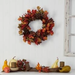 24-in Autumn Maple Artificial Fall Wreath With Berries & Pinecones -Ed's plant shop 24 autumn maple artificial fall wreath with berries pinecones 304923