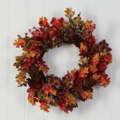 24-in Autumn Maple Artificial Fall Wreath With Berries & Pinecones -Ed's plant shop 24 autumn maple artificial fall wreath with berries pinecones 341697
