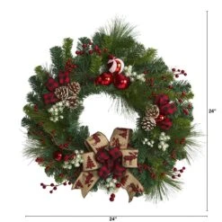 24-in Christmas Pine Wreath With Ornaments & Bow | Holiday Decor -Ed's plant shop 24 christmas pine artificial wreath with ornaments bow 651830