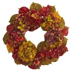 24-in Fall Hydrangea Wreath | Multicolored Autumn Leaves -Ed's plant shop 24 fall hydrangea wreath with multicolored autumn leaves 399135