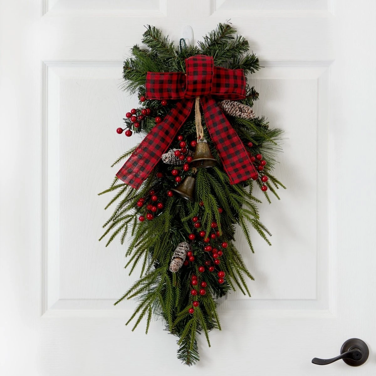 24-in Holiday Christmas Wreath With Pinecones, Berries & Bells 3 24-in Holiday Christmas Wreath With Pinecones, Berries & Bells