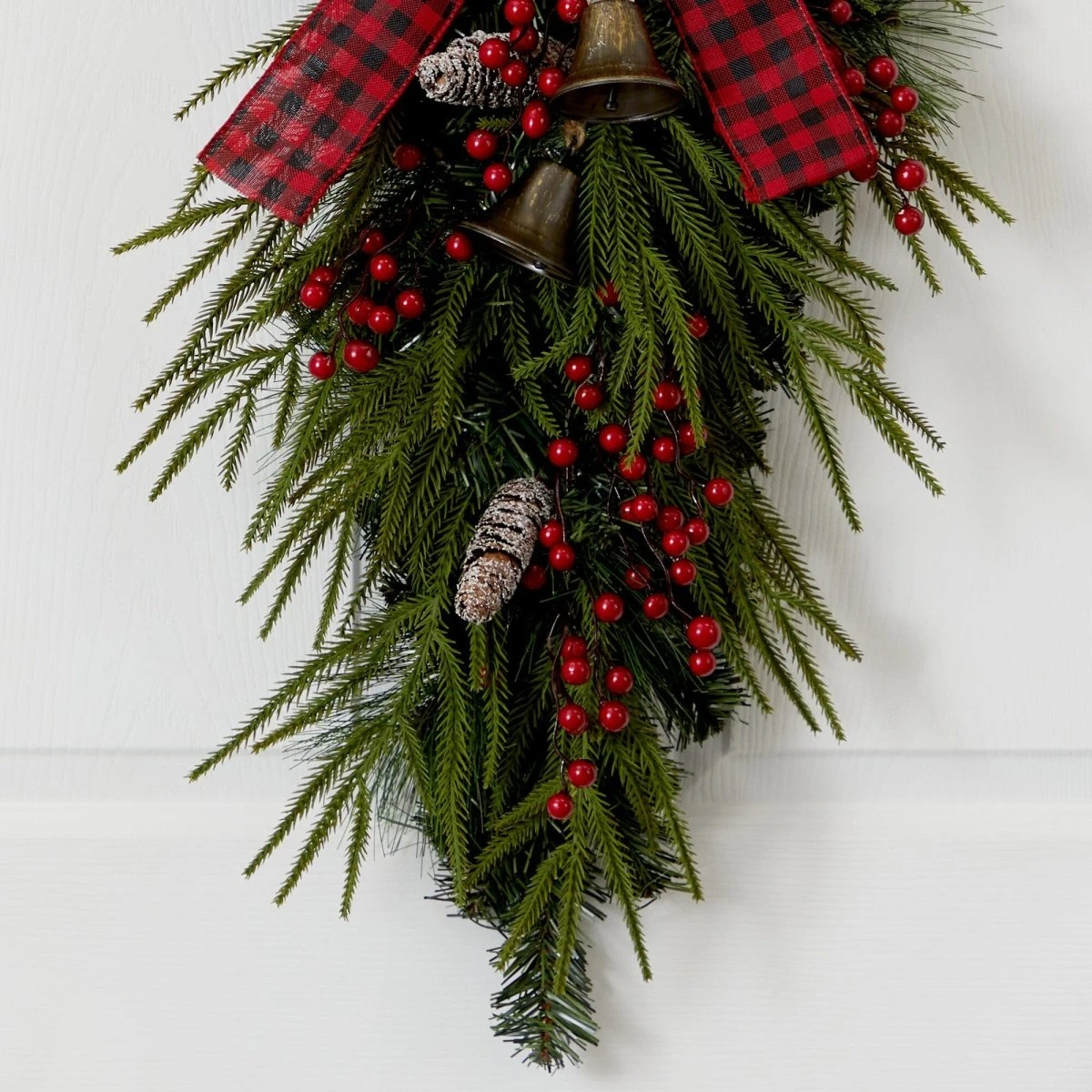 24-in Holiday Christmas Wreath With Pinecones, Berries & Bells 4 24-in Holiday Christmas Wreath With Pinecones, Berries & Bells - Image 2