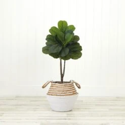 3-ft Artificial Fiddle Leaf Fig Tree With Handmade Cotton & Jute Woven Basket -Ed's plant shop 3 artificial fiddle leaf fig tree with handmade cotton jute woven basket diy kit 105589