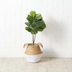 3-ft Artificial Fiddle Leaf Fig Tree With Handmade Cotton & Jute Woven Basket -Ed's plant shop 3 artificial fiddle leaf fig tree with handmade cotton jute woven basket diy kit 173770