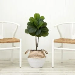 3-ft Artificial Fiddle Leaf Fig Tree With Handmade Cotton & Jute Woven Basket -Ed's plant shop 3 artificial fiddle leaf fig tree with handmade cotton jute woven basket diy kit 244258