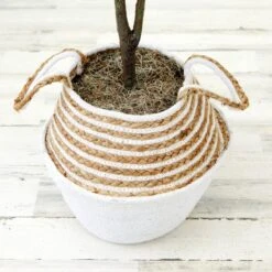 3-ft Artificial Fiddle Leaf Fig Tree With Handmade Cotton & Jute Woven Basket -Ed's plant shop 3 artificial fiddle leaf fig tree with handmade cotton jute woven basket diy kit 357299
