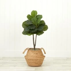 3-ft Artificial Fiddle Leaf Fig Tree With Handmade Cotton & Jute Woven Basket -Ed's plant shop 3 artificial fiddle leaf fig tree with handmade cotton jute woven basket diy kit 424286
