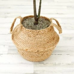3-ft Artificial Fiddle Leaf Fig Tree With Handmade Cotton & Jute Woven Basket -Ed's plant shop 3 artificial fiddle leaf fig tree with handmade cotton jute woven basket diy kit 496078