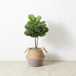 3-ft Artificial Fiddle Leaf Fig Tree With Handmade Cotton & Jute Woven Basket -Ed's plant shop 3 artificial fiddle leaf fig tree with handmade cotton jute woven basket diy kit 572109