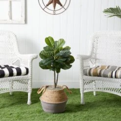 3-ft Artificial Fiddle Leaf Fig Tree With Handmade Cotton & Jute Woven Basket -Ed's plant shop 3 artificial fiddle leaf fig tree with handmade cotton jute woven basket diy kit 733300