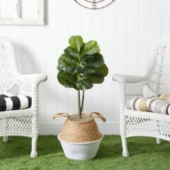 3-ft Artificial Fiddle Leaf Fig Tree With Handmade Cotton & Jute Woven Basket -Ed's plant shop 3 artificial fiddle leaf fig tree with handmade cotton jute woven basket diy kit 797563