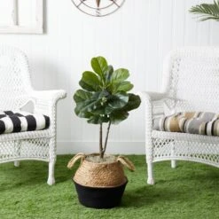 3-ft Artificial Fiddle Leaf Fig Tree With Handmade Cotton & Jute Woven Basket -Ed's plant shop 3 artificial fiddle leaf fig tree with handmade cotton jute woven basket diy kit 903945