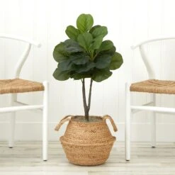 3-ft Artificial Fiddle Leaf Fig Tree With Handmade Cotton & Jute Woven Basket -Ed's plant shop 3 artificial fiddle leaf fig tree with handmade cotton jute woven basket diy kit 909564