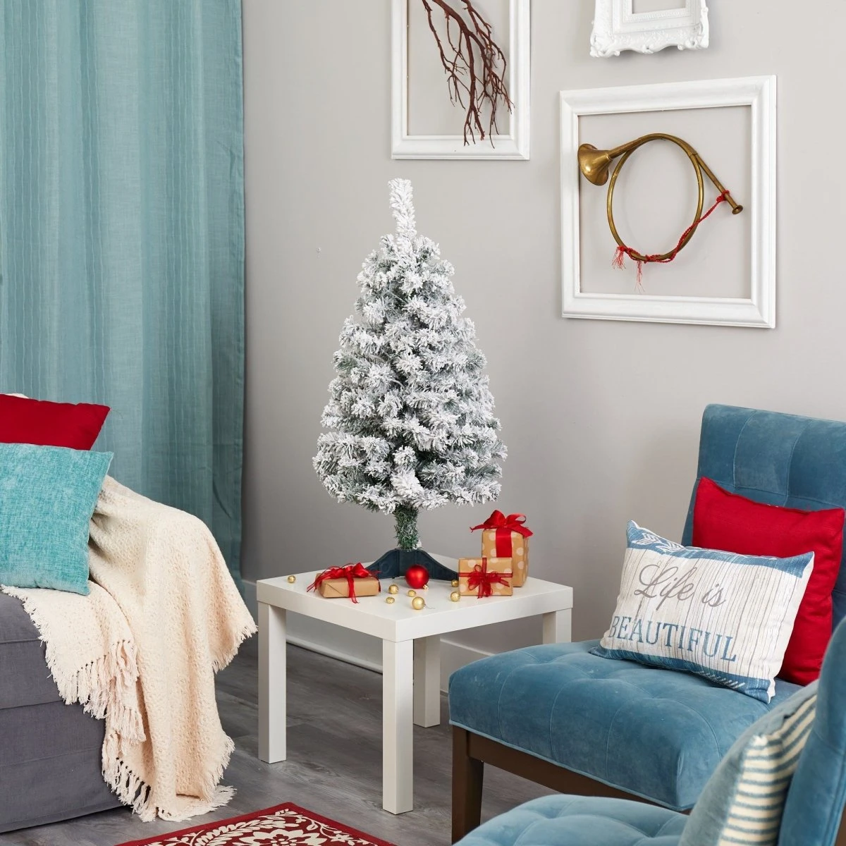 3-ft Flocked Rock Springs Spruce Artificial Christmas Tree With 50 LED Lights 7 3-ft Flocked Rock Springs Spruce Artificial Christmas Tree With 50 LED Lights - Image 5