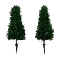 3-ft UV Resistant Artificial Cedar Plant With Integrated Ground Stake – Set Of 2 -Ed's plant shop 3 uv resistant artificial cedar plant with integrated ground stake set of 2 573735