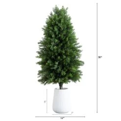 3-ft UV Resistant Artificial Cedar Tree In Decorative White Planter (Indoor/Outdoor) 14 3-ft UV Resistant Artificial Cedar Tree In Decorative White Planter (Indoor/Outdoor) -Ed's plant shop 3 uv resistant artificial cedar tree in decorative white planter indooroutdoor 355702