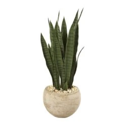 32-in Sansevieria Artificial Plant | Sand-Colored Planter