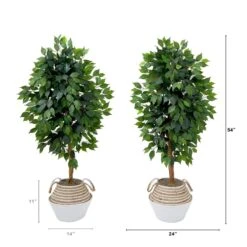 4.5-ft Artificial Ficus Tree With Double Trunk In Cotton & Jute Basket – DIY Kit (Set Of 2) -Ed's plant shop 45 artificial ficus tree with double trunk in cotton jute basket diy kit set of 2 397066