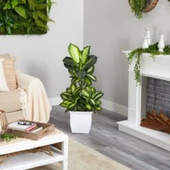 46-in Golden Dieffenbachia Artificial Plant In White Metal Planter 9 46-in Golden Dieffenbachia Artificial Plant In White Metal Planter -Ed's plant shop 46 golden dieffenbachia artificial plant in white metal planter 318170