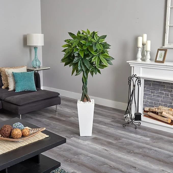 5.5-ft Artificial Money Tree In White Tower Planter 4 5.5-ft Artificial Money Tree In White Tower Planter - Image 2