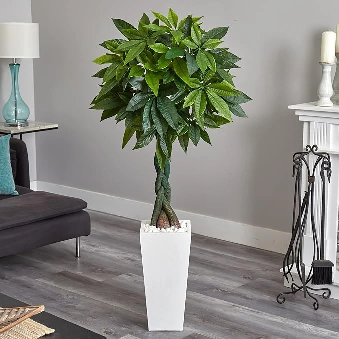 5.5-ft Artificial Money Tree In White Tower Planter 5 5.5-ft Artificial Money Tree In White Tower Planter - Image 3