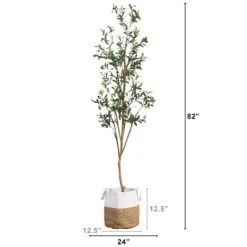 7-ft Artificial Olive Tree With Natural Trunk & Handmade Jute Basket -Ed's plant shop 7 artificial olive tree with natural trunk handmade jute basket 620485