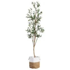 7-ft Artificial Olive Tree With Natural Trunk & Handmade Jute Basket -Ed's plant shop 7 artificial olive tree with natural trunk handmade jute basket 662766