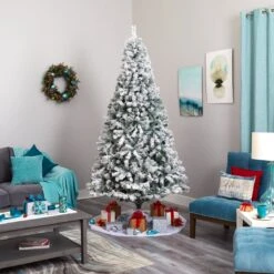 8-ft Flocked Rock Springs Spruce Artificial Christmas Tree With 500 Clear LED Lights & 1186 Bendable Branches -Ed's plant shop 8 flocked rock springs spruce artificial christmas tree with 500 clear led lights 1186 bendable branches 231021