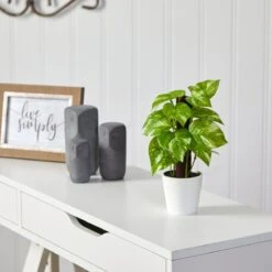 9-in Artificial Pothos Plant In White Planter (Real Touch) -Ed's plant shop 9 artificial pothos plant in white planter real touch 374581
