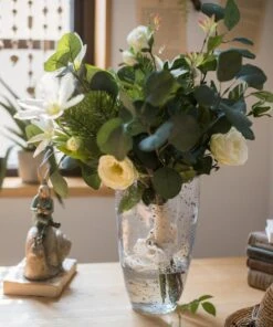 20" Tall Artificial Flower Bouquet - Clematis And Rose In Greenery -Ed's plant shop artificial flower bouquet clematis flower in greenery 20 tall 788617