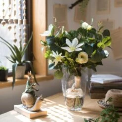 20" Tall Artificial Flower Bouquet - Clematis And Rose In Greenery -Ed's plant shop artificial flower bouquet clematis flower in greenery 20 tall 976647