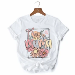 Floral Mama Coquette Bow Pastel T-Shirt, White And Natural Boho Tee With Spring Flower -Ed's plant shop floral mama coquette bow pastel t shirt white and natural boho tee with spring flower 701552