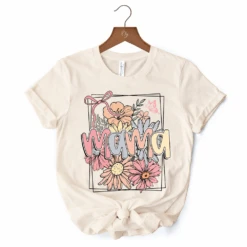 Floral Mama Coquette Bow Pastel T-Shirt, White And Natural Boho Tee With Spring Flower -Ed's plant shop floral mama coquette bow pastel t shirt white and natural boho tee with spring flower 848020
