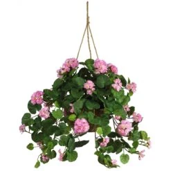 Geranium Hanging Basket – Artificial Silk Plant (Red Or Pink)