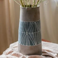 Gray Blue Handpainted Terracotta Table Vase -Ed's plant shop gray blue handpainted terracotta table vase 176649