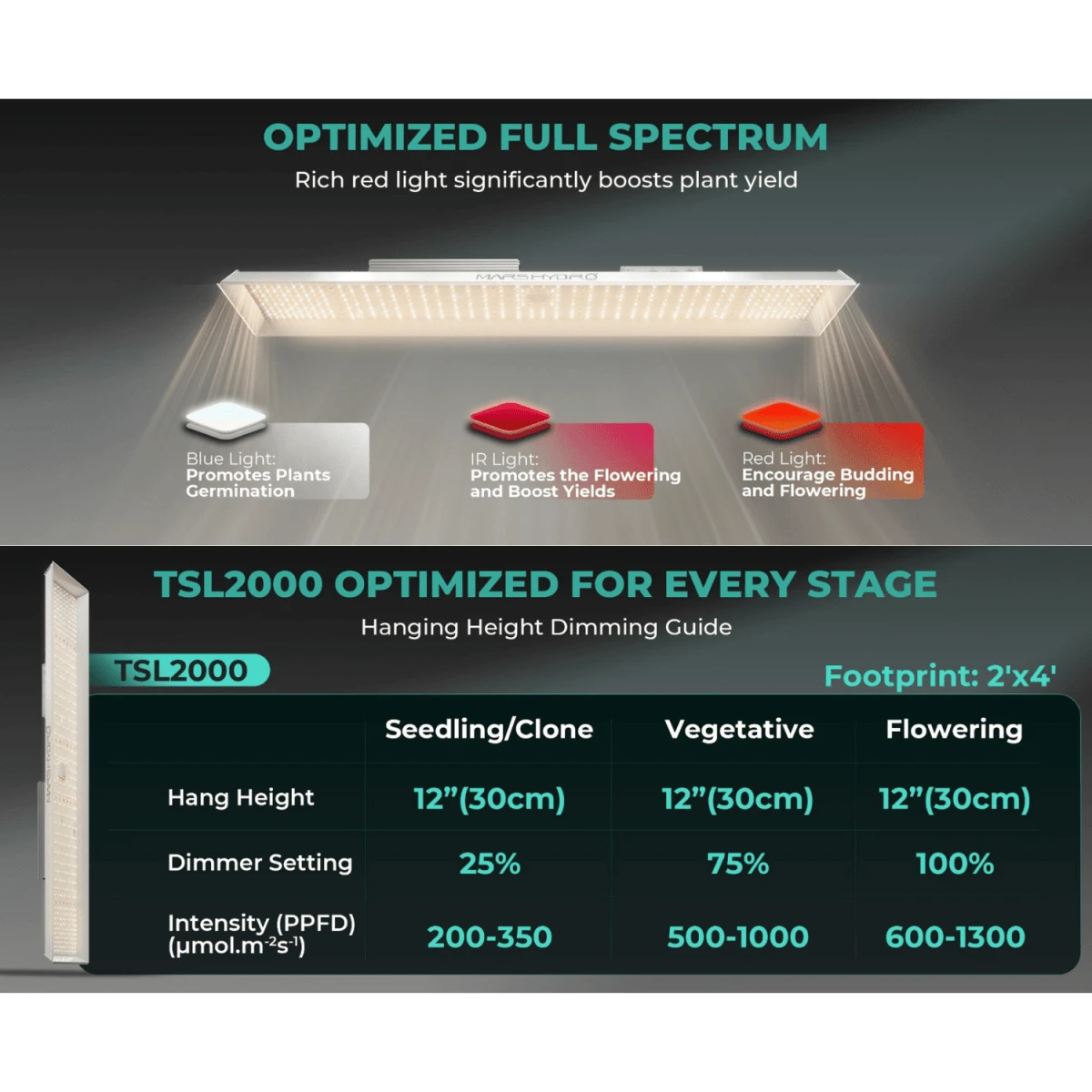 Mars Hydro TSL 2000 300W Dimmable Full Spectrum LED Grow Light | High-Efficiency Lighting 13 Mars Hydro TSL 2000 300W Dimmable Full Spectrum LED Grow Light | High-Efficiency Lighting - Image 11
