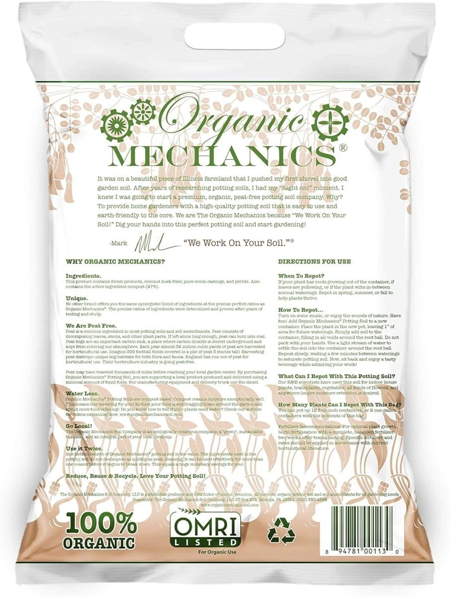 Organic Mechanics Premium Blend Potting Soil - Peat-Free (8 Dry Quarts) 8 Organic Mechanics Premium Blend Potting Soil - Peat-Free (8 Dry Quarts) - Image 6