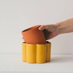 Paula Self Watering Planter Pot - Mustard Yellow -Ed's plant shop paula self watering planter pot mustard yellow 195026