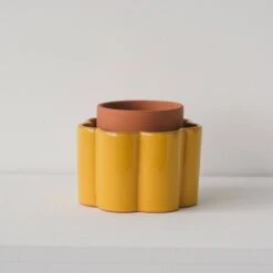 Paula Self Watering Planter Pot - Mustard Yellow -Ed's plant shop paula self watering planter pot mustard yellow 720068