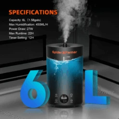 Spider Farmer Cool Mist Humidifier 6L | Compact Humidity Solution For Grow Tents -Ed's plant shop spider farmer cool mist humidifier 6l compact humidity solution for grow tents 613187