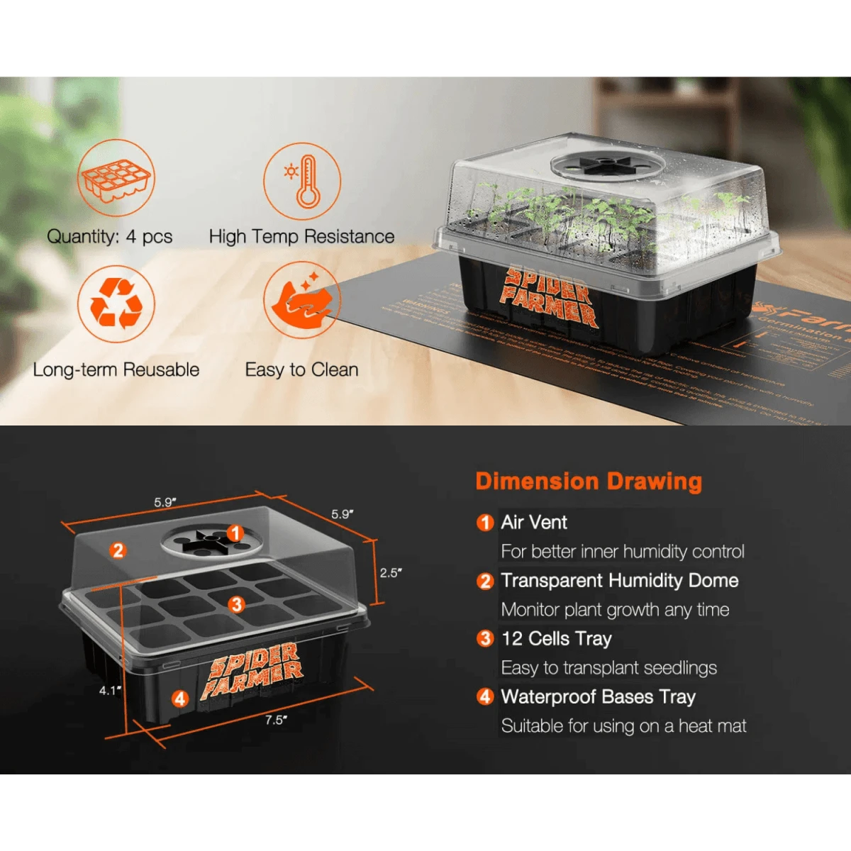 Spider Farmer Seed Starting Trays (4-Pack) | 12-Cell Trays With Domes For Optimal Germination 12 Spider Farmer Seed Starting Trays (4-Pack) | 12-Cell Trays With Domes For Optimal Germination - Image 10
