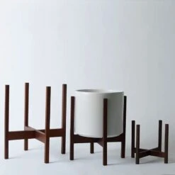 Square-Leg Mahogany Plant Stand — Adjustable Height, Indoor/Outdoor -Ed's plant shop square leg mahogany plant stand adjustable height indooroutdoor 5074324