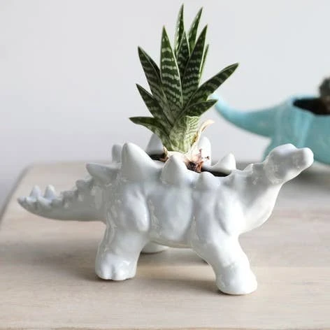 White Stegosaurus Dinosaur Planter Pot 3 White Stegosaurus Dinosaur Planter Pot